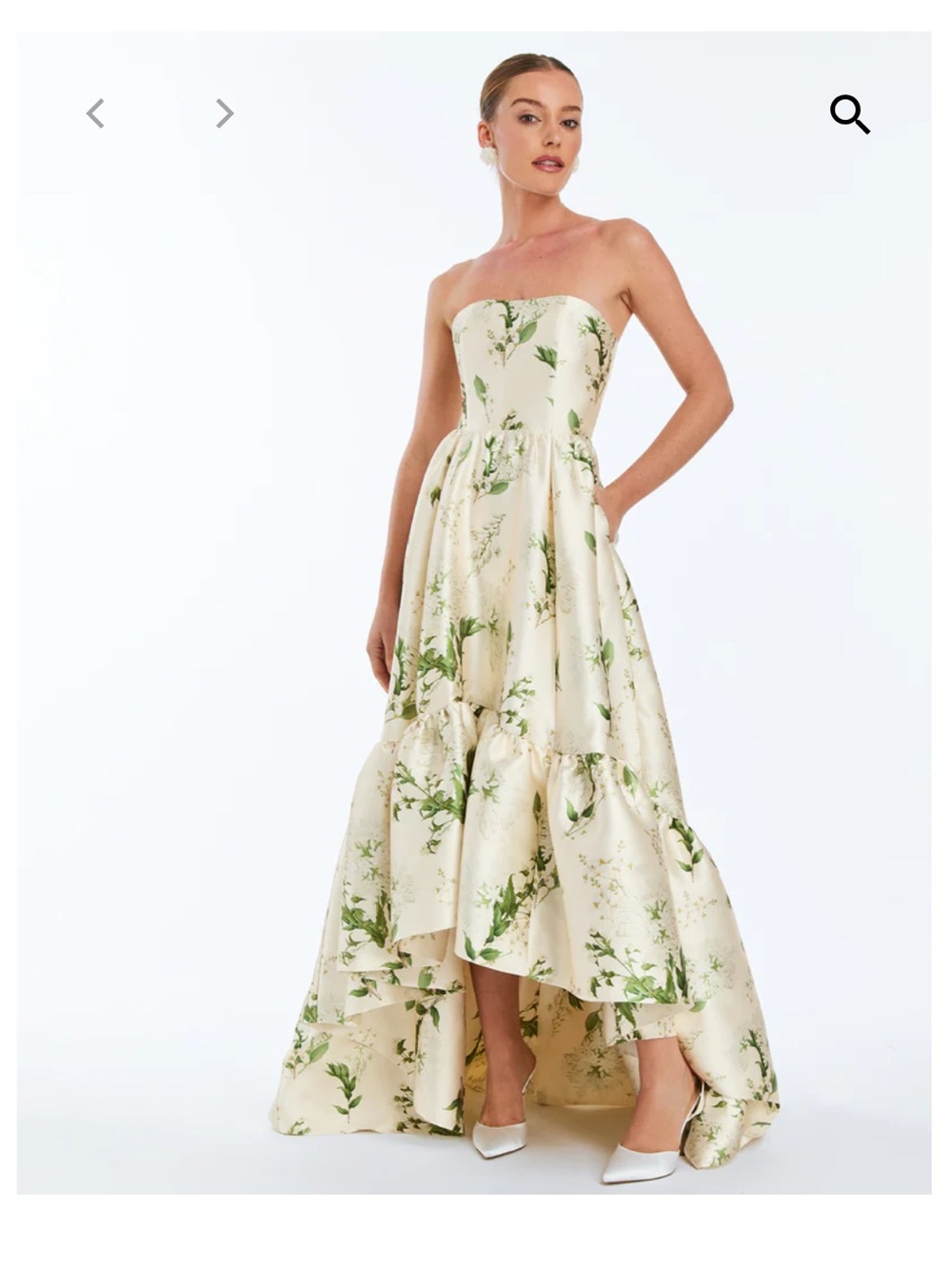 Strapless Cream Floral High-Low Maxi Dress